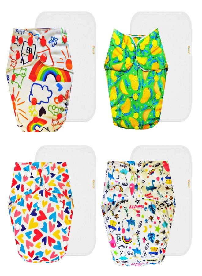 Dumbledo Premium Cloth Diaper with Cotton Insert (Pack of 4) | Hypoallergenic | 6-Layer Absorbent Pad | Easy to Clean | Perfect for Indian Summers | 3 Months - 3 Years | Unisex Baby - Image 1