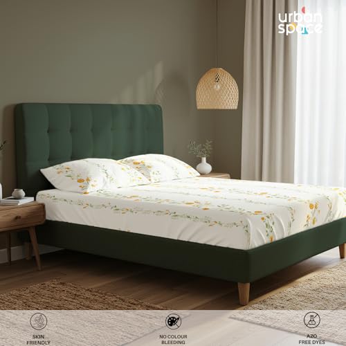 Urban Space Serene 100% Cotton 200 TC Bedsheet for Double Bed, Bedsheet Queen Size Cotton, Double Bedsheet Cotton with 2 Pillow Covers (Size 88 x 100 inches, Veil Bloom - Yellow) - Image 3