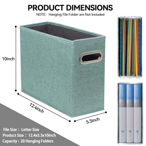 ComfortKeeper 4 Pack Letter Size File Storage Box Collapsible Fabric Hanging File Folders Organizer Portable Office Document Holder with Metal Handle Smooth PVC Rails Green - Image 3