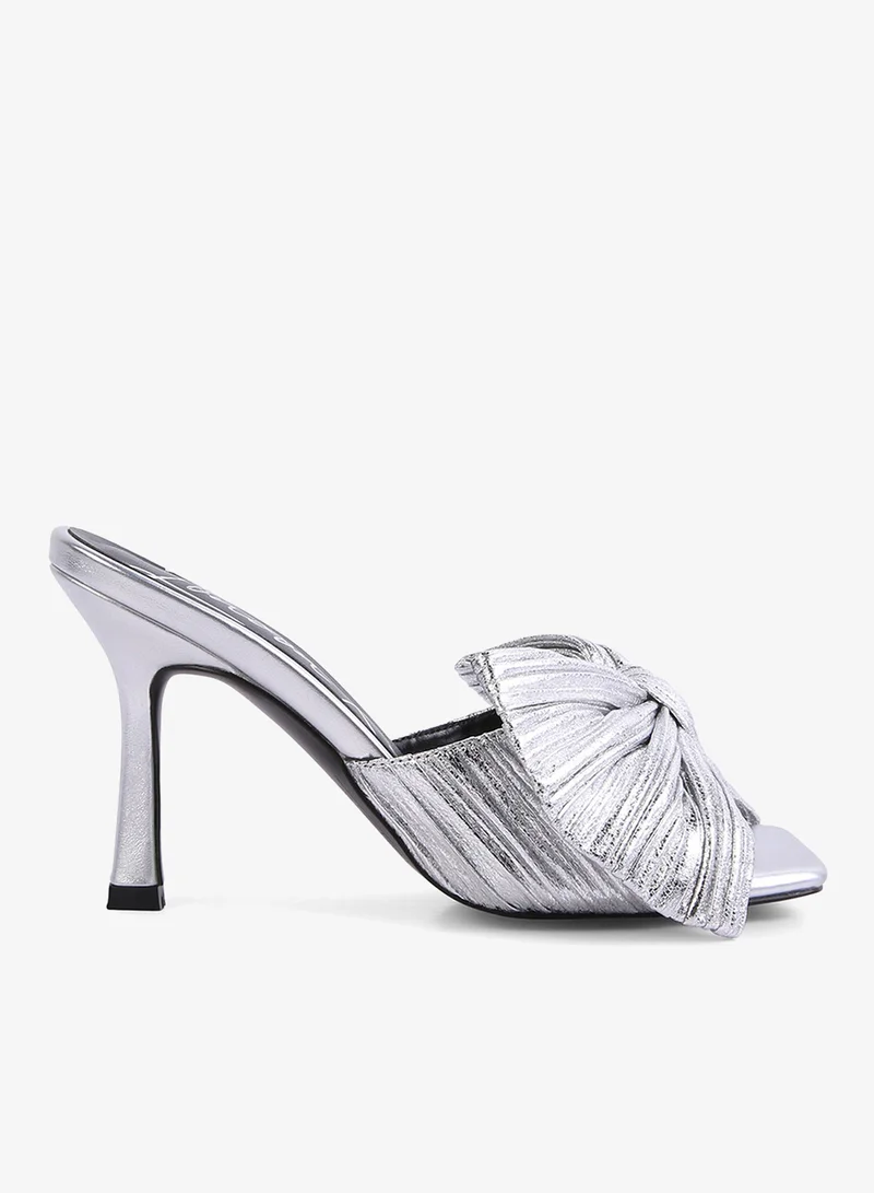 Silver High Heeled Bow Slider Sandals