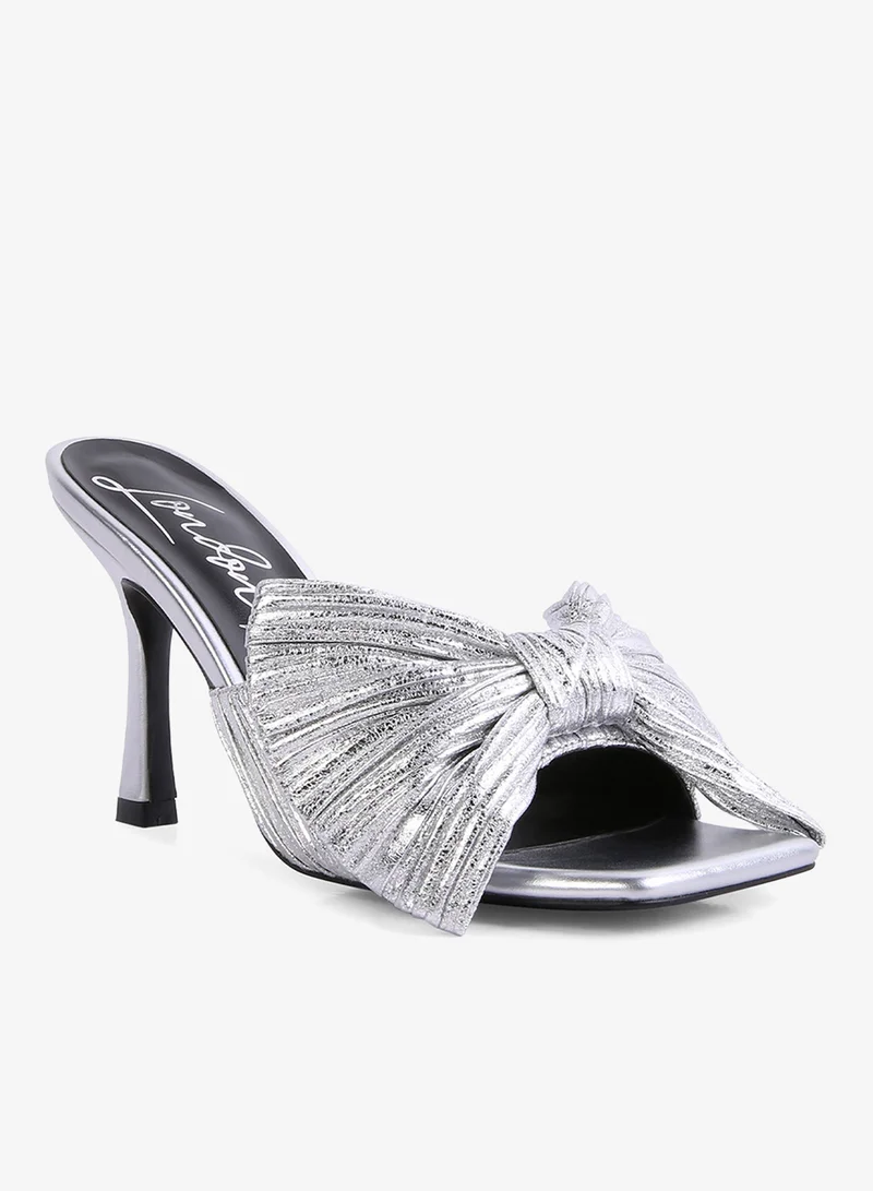 London Rag SH3155_SILVER Silver High Heeled Bow Slider Sandals for Women | Best Price UAE