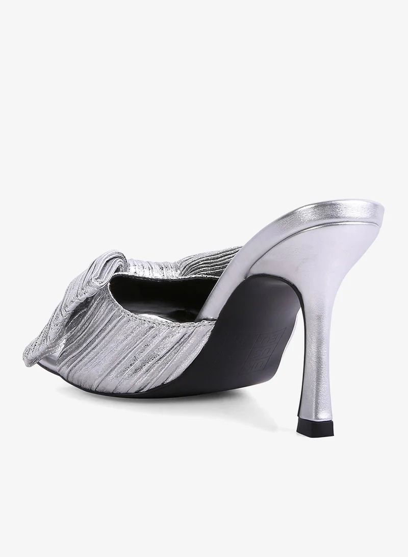 London Rag SH3155_SILVER Silver High Heeled Bow Slider Sandals for Women | Best Price UAE