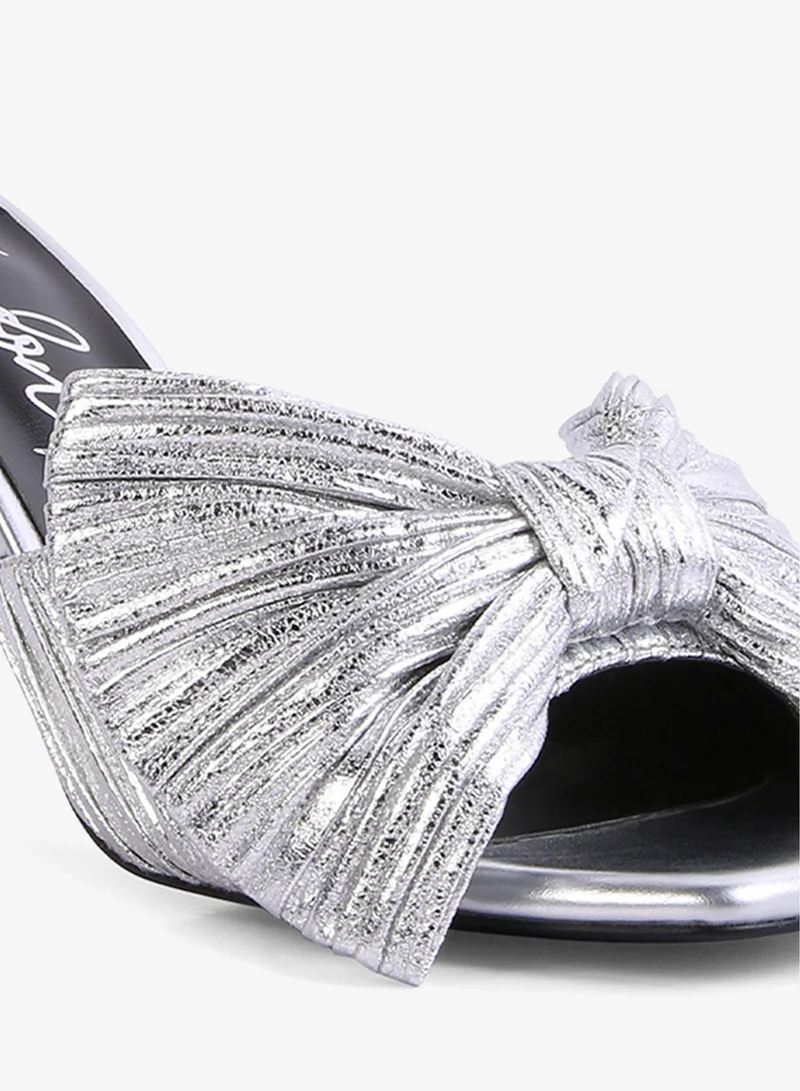 London Rag SH3155_SILVER Silver High Heeled Bow Slider Sandals for Women | Best Price UAE