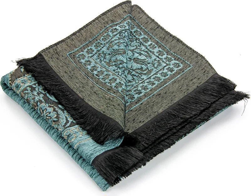 İhvan Ihvan Luxury Thick Chenille Prayer Rug with Mihrab Blue