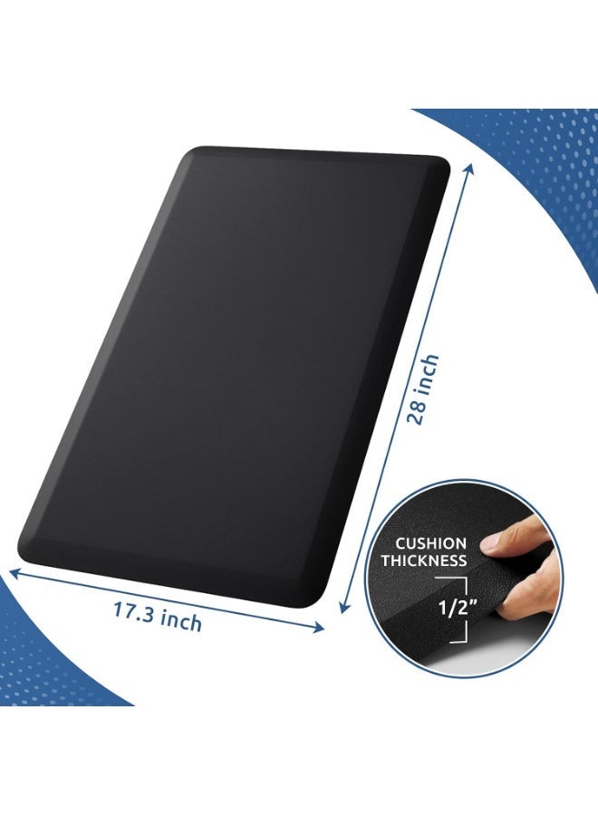 Kitchen Mat Cushioned Anti Fatigue Rug 17.3"x28" Waterproof, Non Slip, Standing and Comfort Desk/Floor Mats for House Sink Office (Black) - Image 1