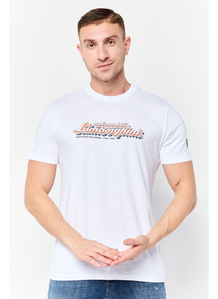 LAMBORGHINI Men Crew Neck Short Sleeve Graphic Print T-Shirt, White  - Image 1