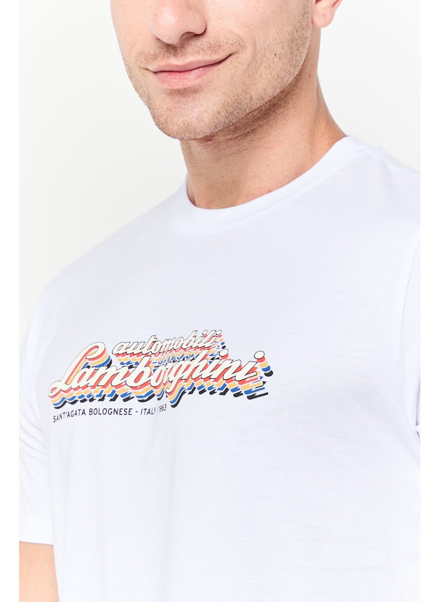LAMBORGHINI Men Crew Neck Short Sleeve Graphic Print T-Shirt, White  - Image 2