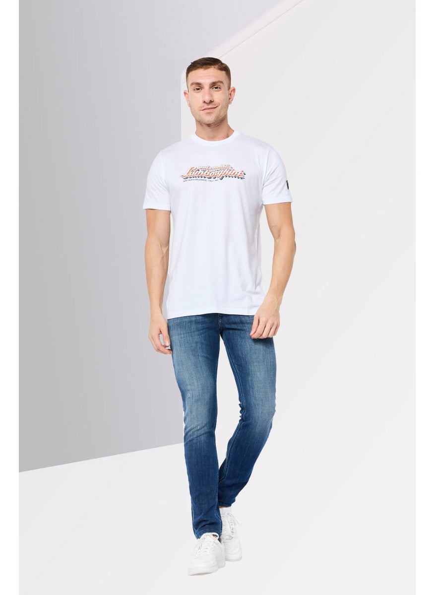 LAMBORGHINI Men Crew Neck Short Sleeve Graphic Print T-Shirt, White  - Image 3
