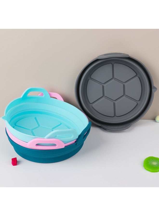 Cross-border New Products Air Fryer Silicone Baking Pan Portable Bread Basket Silicone Mat Folding Cake Baking Pan Barbecue Plate Mat-Specifications:Gray-insulated Gloves  - Image 3