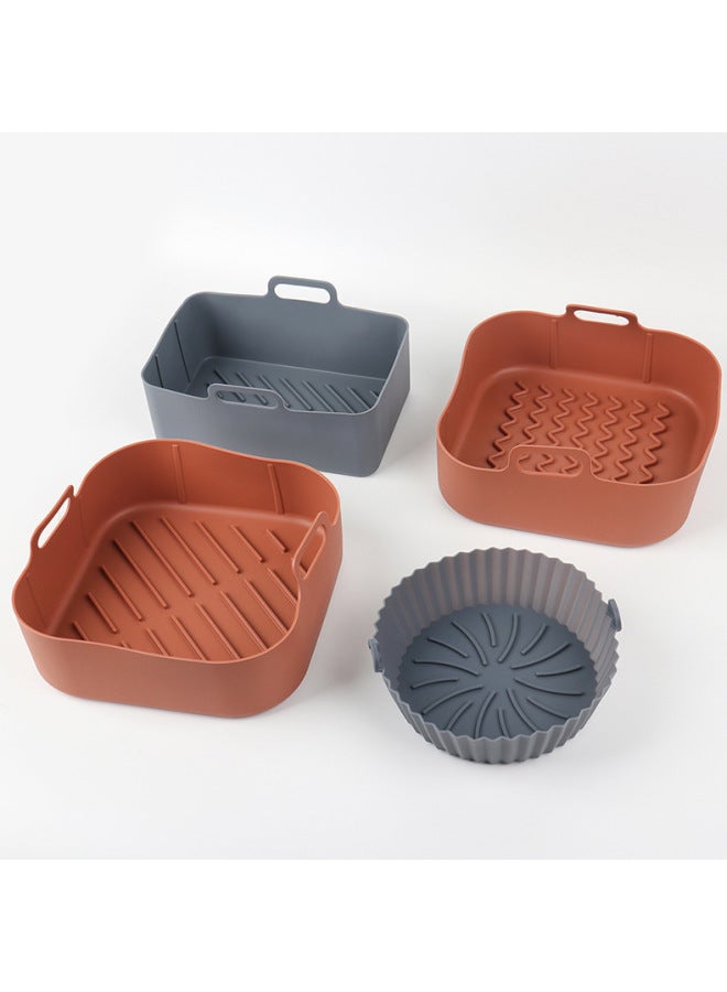 Cross-border New Products Air Fryer Silicone Baking Pan Portable Bread Basket Silicone Mat Folding Cake Baking Pan Barbecue Plate Mat-Specifications:Gray-insulated Gloves  - Image 5