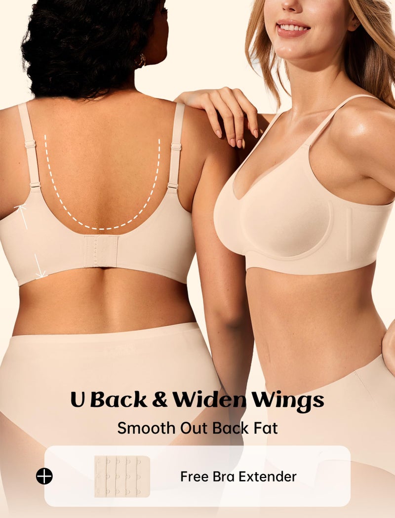 LetsJoli Bras for Women Push Up No Underwire Bra Supportive Wireless Seamless Bralettes Full Coverage(Sand Color,L) - Image 3