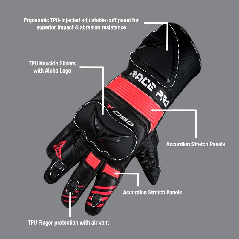 DSG Race Pro Sport Riding Gloves : Black Red (Size-2XLarge) - Image 3