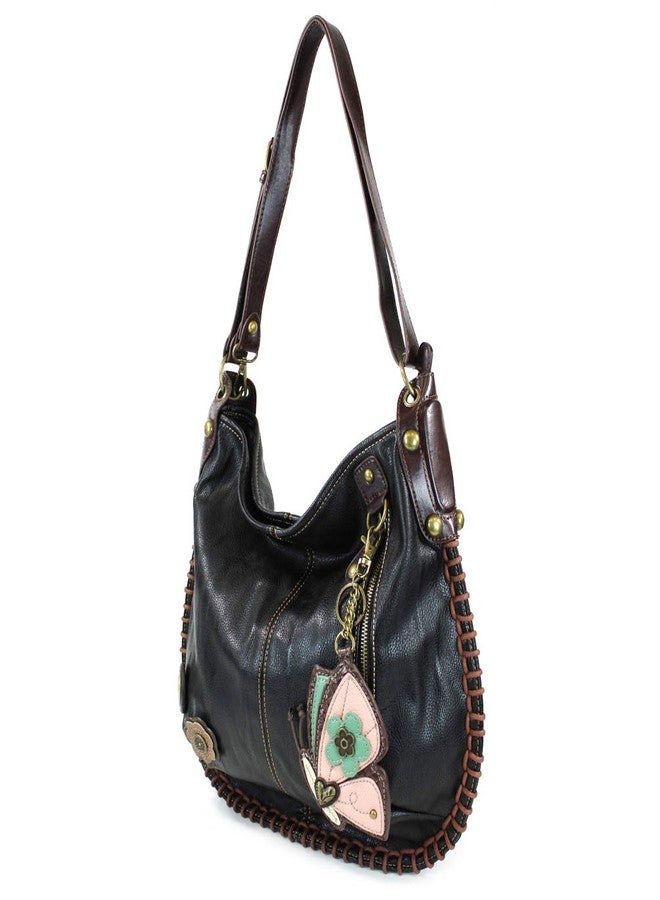 CHALA Crossbody Handbag, Hobo Style, Casual, Soft, Large Bag Shoulder or Crossbody - Black (Butterfly) - Image 3