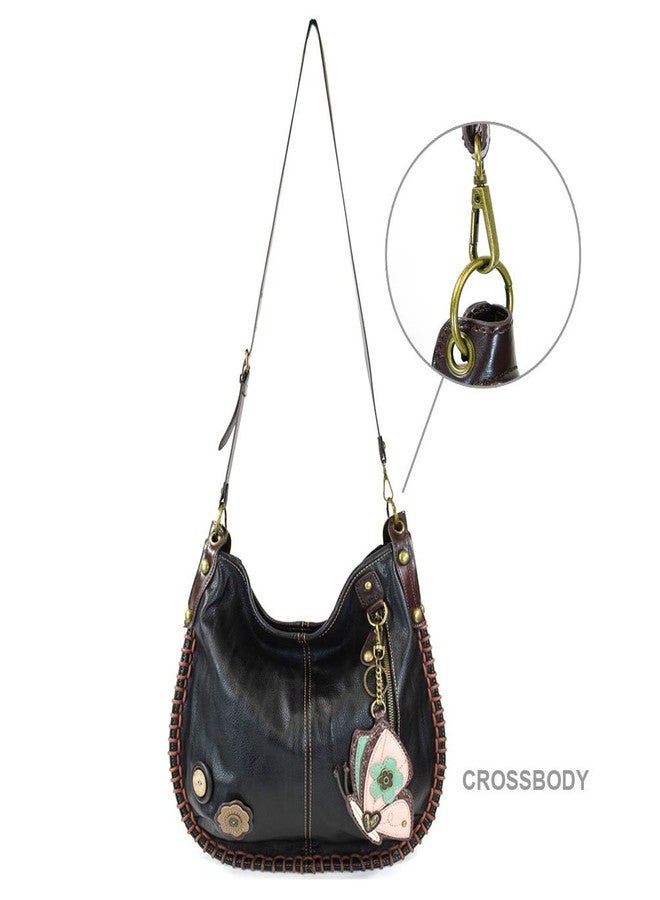 CHALA Crossbody Handbag, Hobo Style, Casual, Soft, Large Bag Shoulder or Crossbody - Black (Butterfly) - Image 2