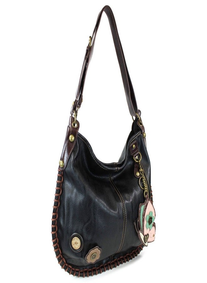 CHALA Crossbody Handbag, Hobo Style, Casual, Soft, Large Bag Shoulder or Crossbody - Black (Butterfly) - Image 4