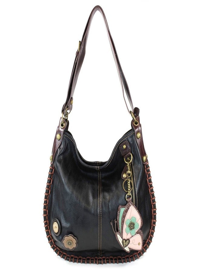 CHALA Crossbody Handbag, Hobo Style, Casual, Soft, Large Bag Shoulder or Crossbody - Black (Butterfly) - Image 1