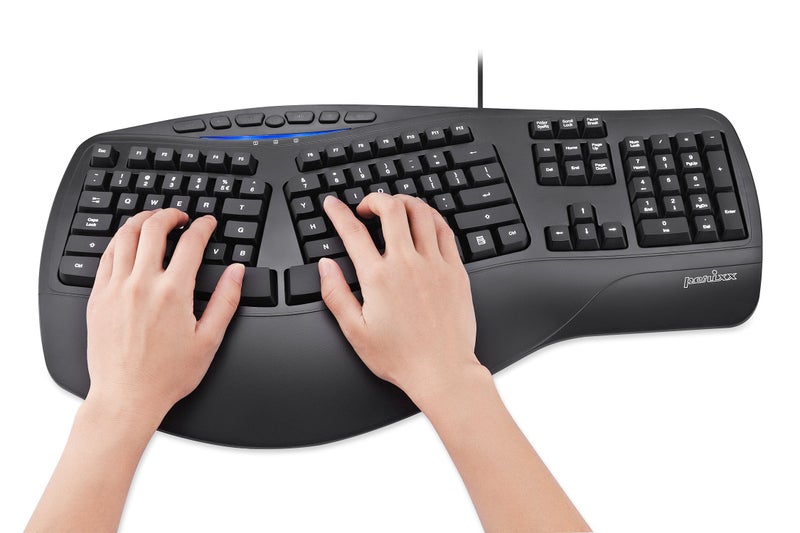 Perixx PERIBOARD-312 Ergonomic Backlit Keyboard - Wired USB with 2 Hubs - Natural Ergonomic Split Design - White LED - Black - Image 2