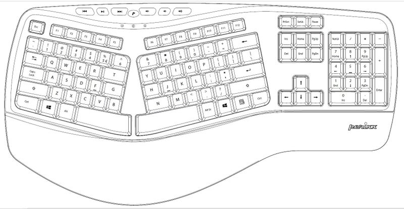 Perixx PERIBOARD-312 Ergonomic Backlit Keyboard - Wired USB with 2 Hubs - Natural Ergonomic Split Design - White LED - Black - Image 5