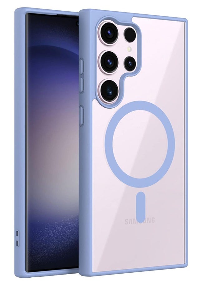 Case Crystal Clear for Samsung Galaxy S22 Ultra Magnetic Clear Cover, Compatible with Wireless Charger and Magsafe Card Wallet, Simplistic Transparent Shockproof and Drop-Proof Case - Sierra Blue