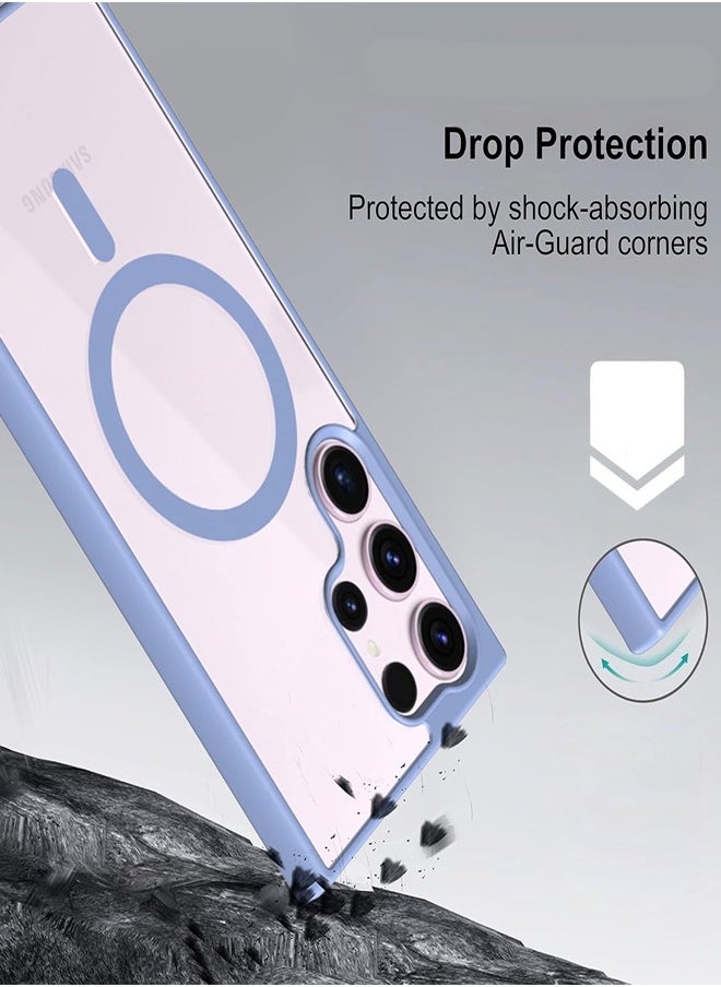 Case Crystal Clear for Samsung Galaxy S22 Ultra Magnetic Clear Cover, Compatible with Wireless Charger and Magsafe Card Wallet, Simplistic Transparent Shockproof and Drop-Proof Case - Sierra Blue