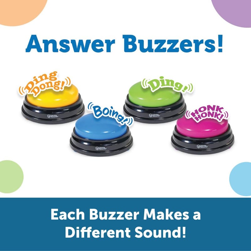 Learning Resources Recordable Answer Buzzers - Set of 4, Ages 3+ | Pre-K Personalized Sound Buzzers, Recordable Buttons, Game Show Buzzers, Perfect for Family Game and Trivia Nights - Image 4