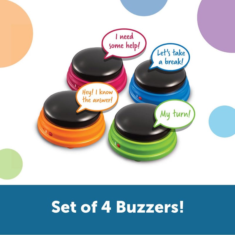 Learning Resources Recordable Answer Buzzers - Set of 4, Ages 3+ | Pre-K Personalized Sound Buzzers, Recordable Buttons, Game Show Buzzers, Perfect for Family Game and Trivia Nights - Image 5
