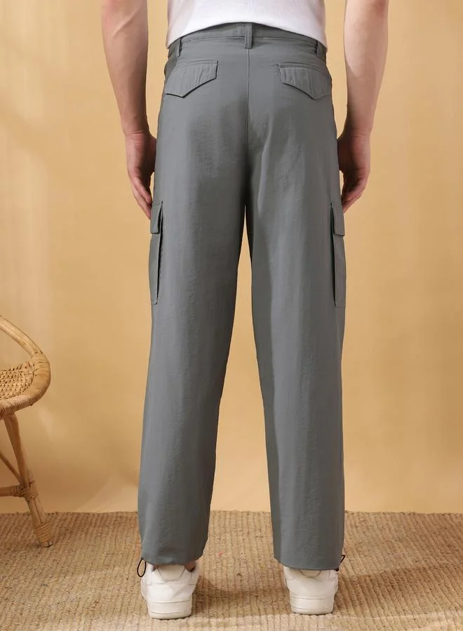 Dennis Lingo Men's Stone 100% Nylon Solid Pattern Full Length Cargo Straight Fit Trouser
