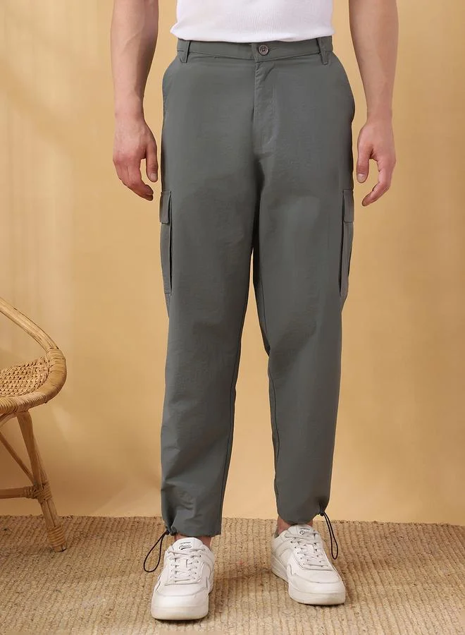 Dennis Lingo Men's Stone 100% Nylon Solid Pattern Full Length Cargo Straight Fit Trouser