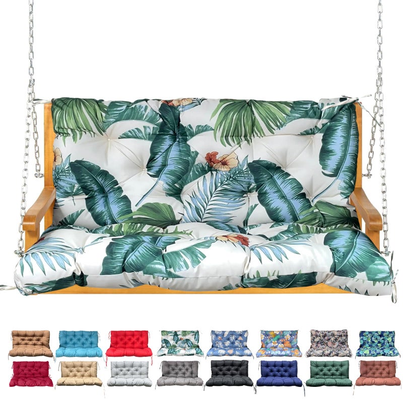 NANGELRN Porch Swing Cushion with Backrest,Waterproof Bench Cushion for Outdoor Furniture,2-3 Seater Replacement Thickened swing cushion with Ties,Patio,Outdoor,Backyard and Garden (Hawaiian Flower,40x40") - Image 1