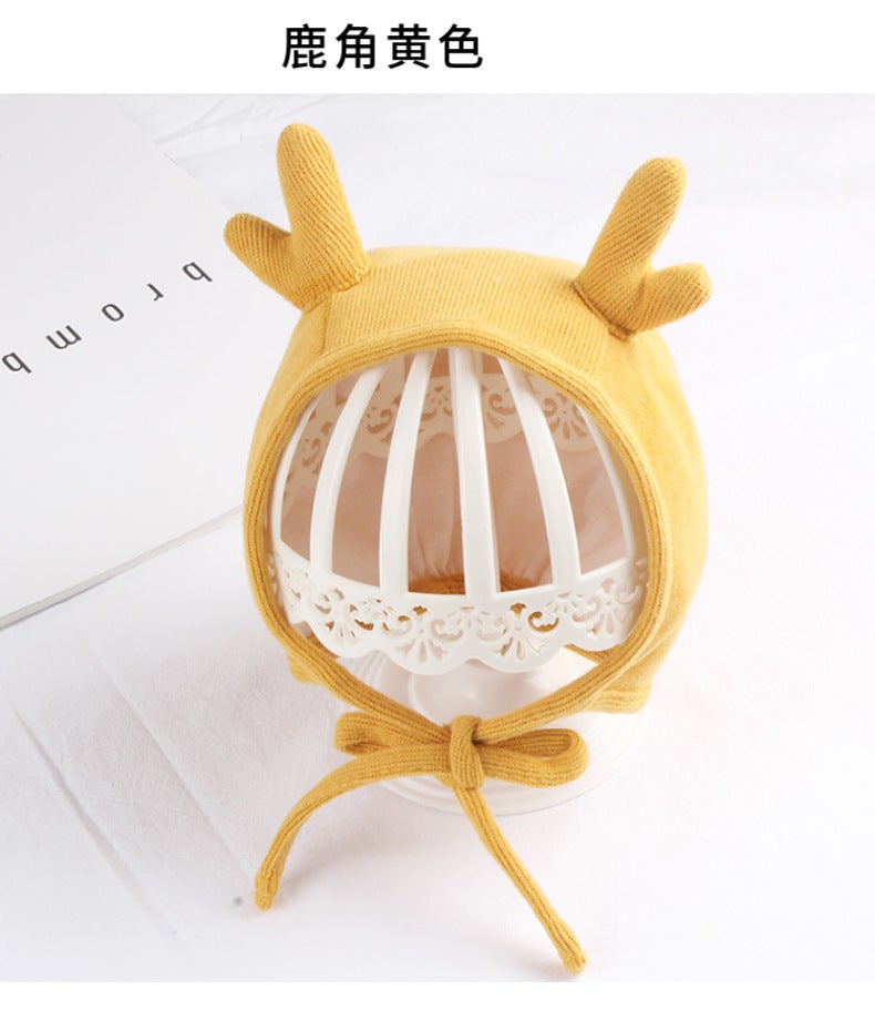 Baby hat spring and autumn baby cute super cute autumn and winter baby ear protection fetal cap newborn baby girl antler cap Antler section yellow
