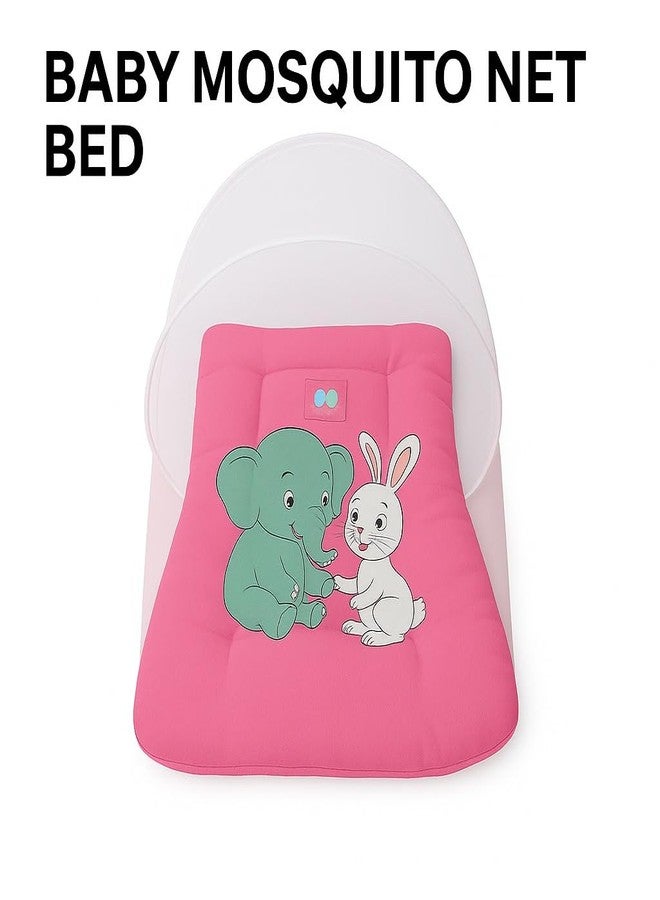 ink craft Baby Bed with Mosquito Net | Cotton Portable New Born Baby Bedding Set, Travel Friendly Insect Zip Protector, Sleeping Baby Playmats (Pink, Elephant) - Image 2