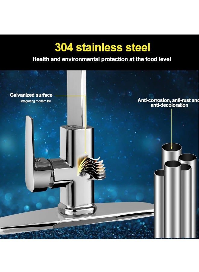 Kitchen Faucet, Kitchen Sink Mixer Tap with 360° Rotatable, Single-Handle High Arc Swan-Neck Modern Stainless Steel Kitchen Faucet, Kitchen Sink Faucets with 2 Hose - Image 3