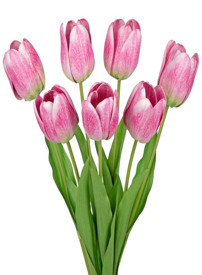 Arborus Artificial Tulips Flower Faux Flower 24" Long Stem, 7 PCS Pink Fake Tulips for Vase Floral Arrangement Home Office Farmhouse Kitchen Spring Decoration - Image 1