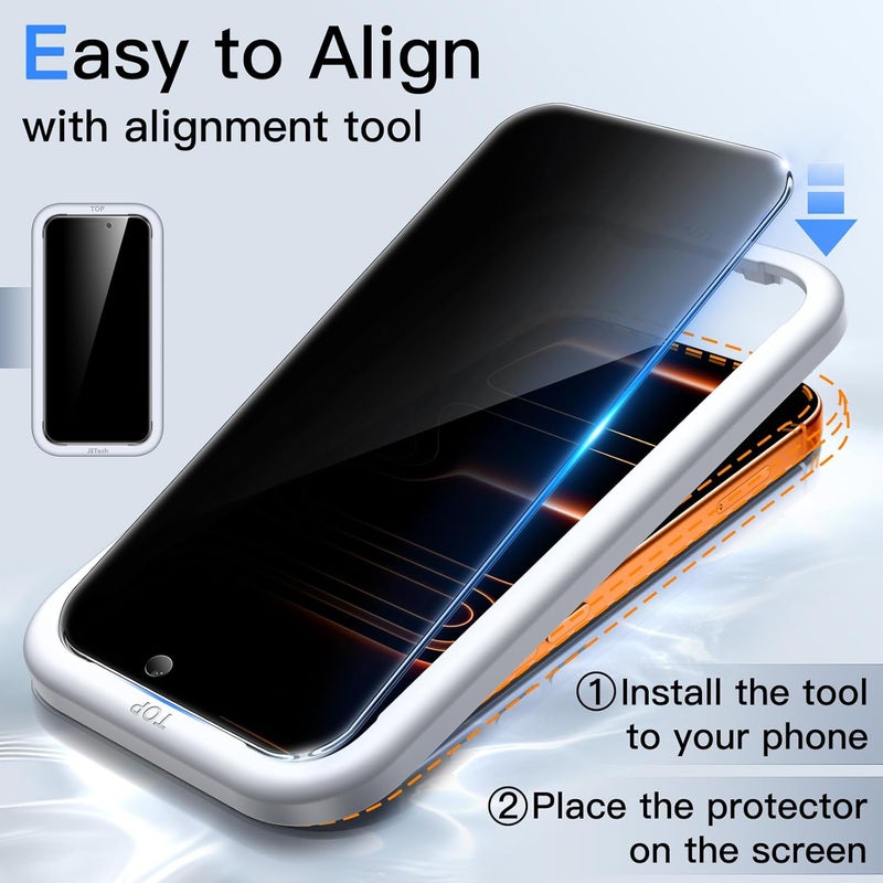 Jetech Privacy Screen Protector for iPhone 17 Pro Max 6.9-Inch, Anti-Spy Tempered Glass Film with Easy Installation Tool, 2-Pack - Image 4
