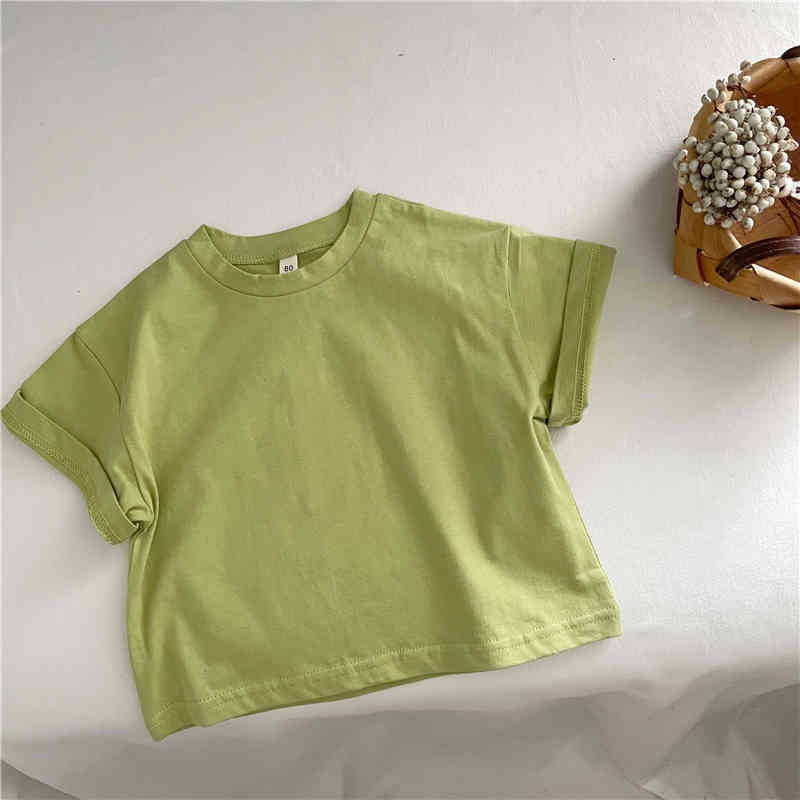 Korean Style Children'S Solid Color Cotton T-Shirt Boys And Girls Baby'S Short Sleeve Loose T Shoulder Top Base Shirt - Image 1
