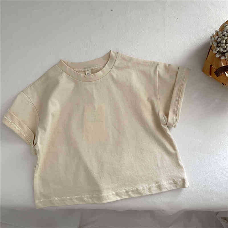 Korean Style Children'S Solid Color Cotton T-Shirt Boys And Girls Baby'S Short Sleeve Loose T Shoulder Top Base Shirt - Image 5