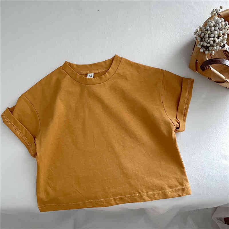 Korean Style Children'S Solid Color Cotton T-Shirt Boys And Girls Baby'S Short Sleeve Loose T Shoulder Top Base Shirt - Image 4