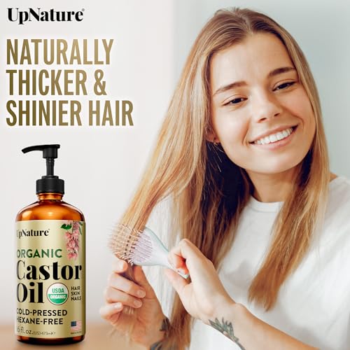 upnature زيت الخروع العضوي من أب ناتشر في زجاجة زجاجية (16 أونصة) 100% نقي مضغوط على البارد غير مكرر ل الشعر والبشرة والوجه (خالي من الهكسان) - Image 5