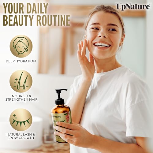 upnature زيت الخروع العضوي من أب ناتشر في زجاجة زجاجية (16 أونصة) 100% نقي مضغوط على البارد غير مكرر ل الشعر والبشرة والوجه (خالي من الهكسان) - Image 2