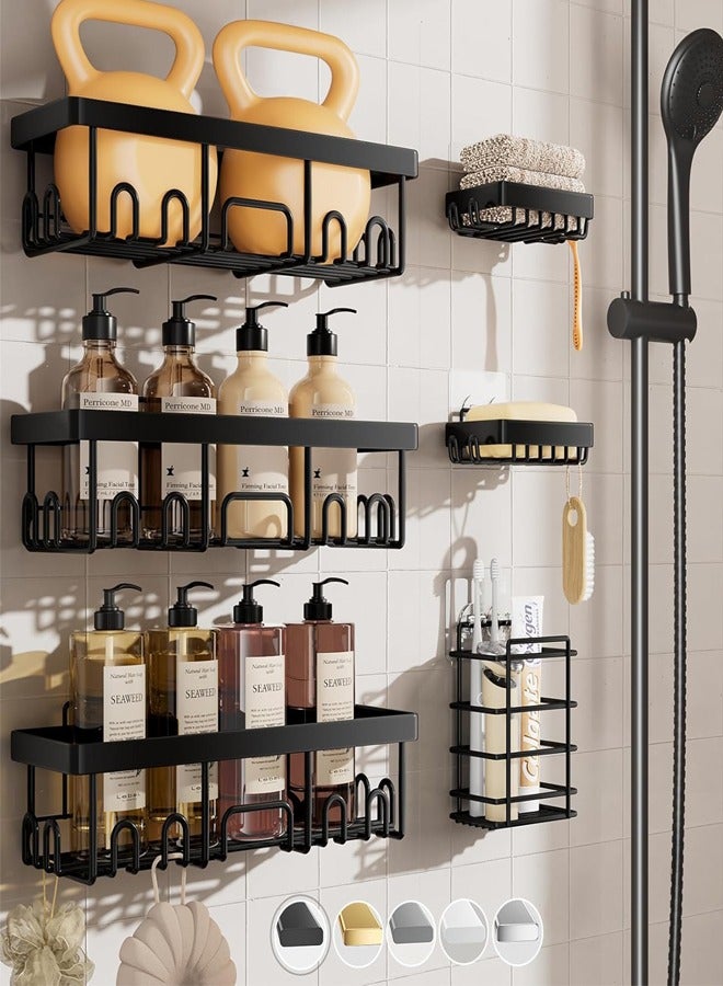 Tiokkss Stainless Steel Shower Caddy 6-Pack, No Drilling Adhesive Rustproof Shelves Rack with Soap Holder, Large Capacity Bathroom Organizers and Storage, Wall-Mounted Kitchen & Home Decor, Bath Decor  - Image 1