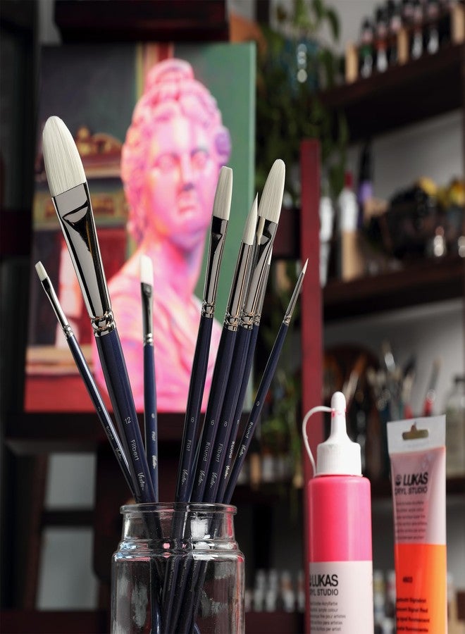 Creative Mark Vesta Synthetic Bristle Artist Paint Brushes for Acrylic Painting - Long Handle Acrylic Paint Brush Set of 7 Mimics Chungking Bristles for Oils and Alkyds - Filbert Sizes 0,1,2,4,6,8,12 - Image 4