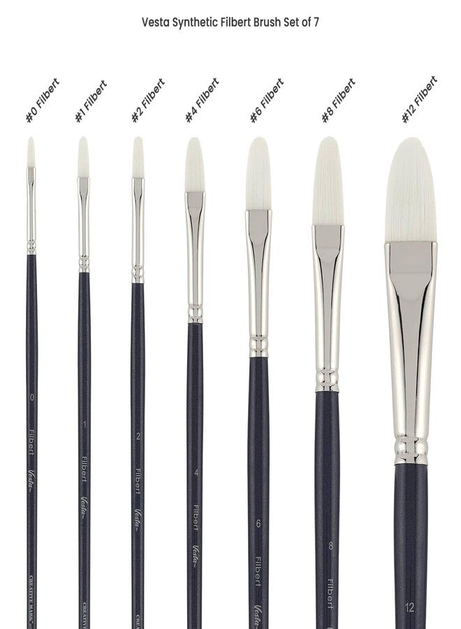 Creative Mark Vesta Synthetic Bristle Artist Paint Brushes for Acrylic Painting - Long Handle Acrylic Paint Brush Set of 7 Mimics Chungking Bristles for Oils and Alkyds - Filbert Sizes 0,1,2,4,6,8,12 - Image 2