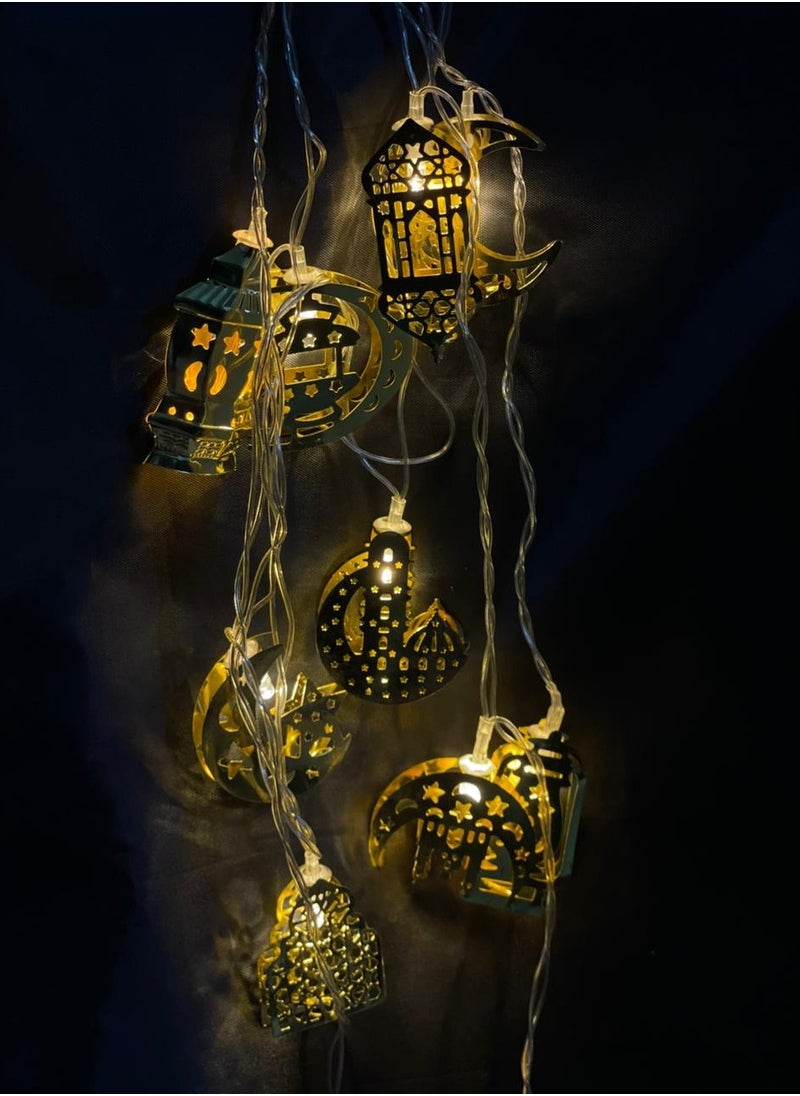 Generic Ramadan Decoration - Metal Light String with 10 Pieces - Mosque, Crescent, and Lantern  - Image 1