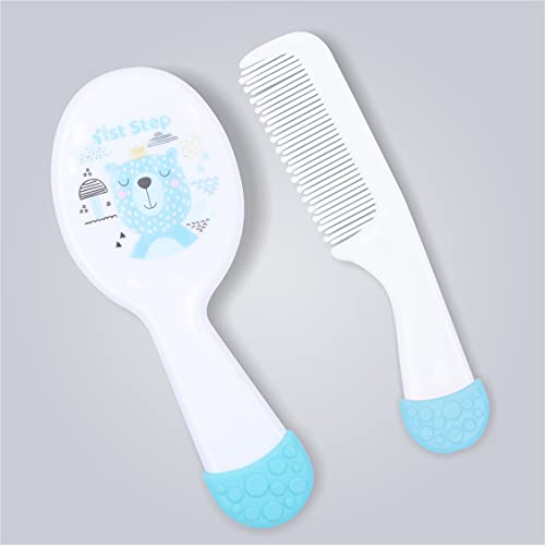 1st Step Matte Collection Easy Grip, Soft & Gentle Comb and Brush Grooming Set - Blue - Image 1
