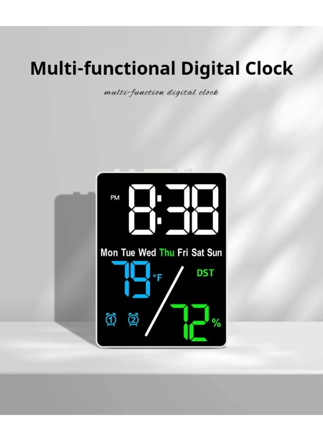 OUTAD Digital Clock, Bedroom Alarm Clock, Large Display Digital Clock, Can Set 2 Digital Alarms, Date And Time Display, 12 or 24-Hour Format, Snooze Function, Gift-Grade Multi-Functional Electronic Clock With Simple Temperature And Humidity Settings. - Image 2