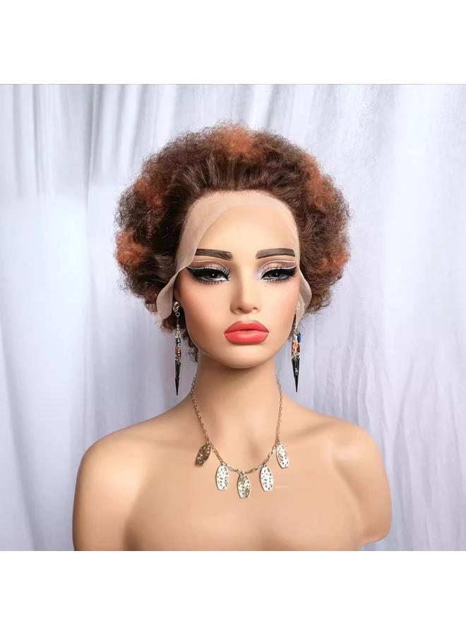 Bluejw African Wig Women's Fluffy Small Curly Caterpillar Real Wig Kinky Afro Curly Lace Wigs - Image 1