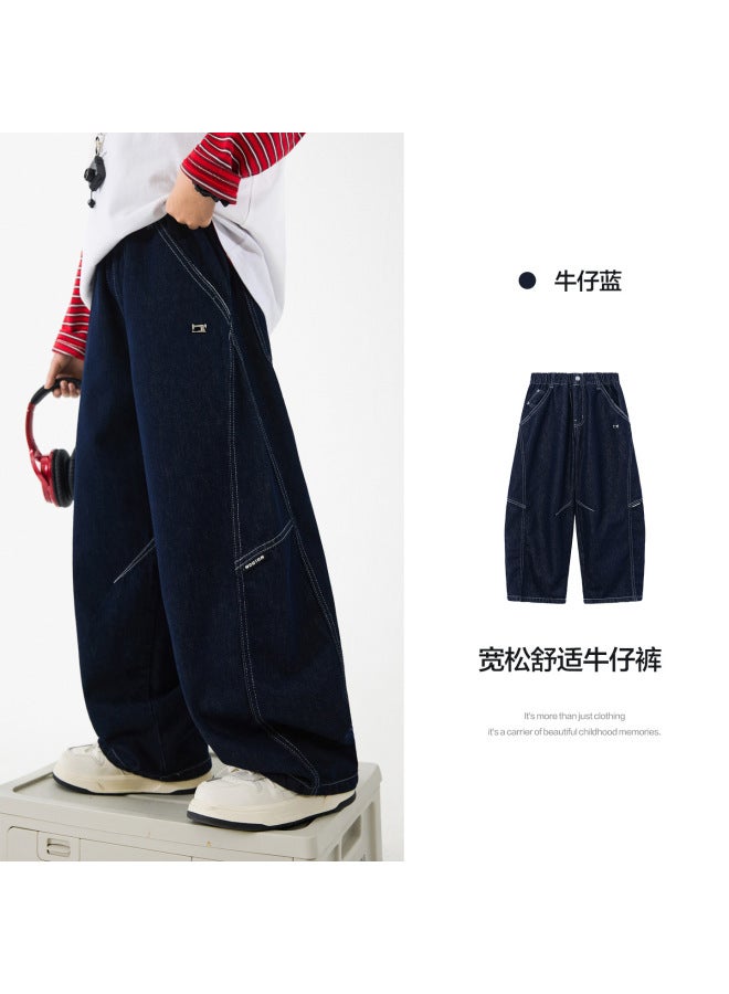 Boys' Spring Trendy Straight-leg Curved Jeans  New Style Children's Boys' Super Stylish Loose Wide-leg Pants