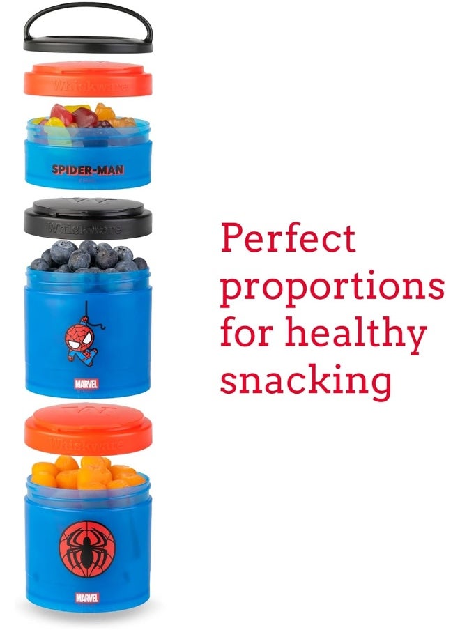 Whiskware - Whiskware Marvel Stackable Snack Containers for Babies, Kids, and Toddlers, 3 Stackable Snack Cups for School or Travel, Formula Friendly, Cupholder Friendly, Spider-Man - Image 1