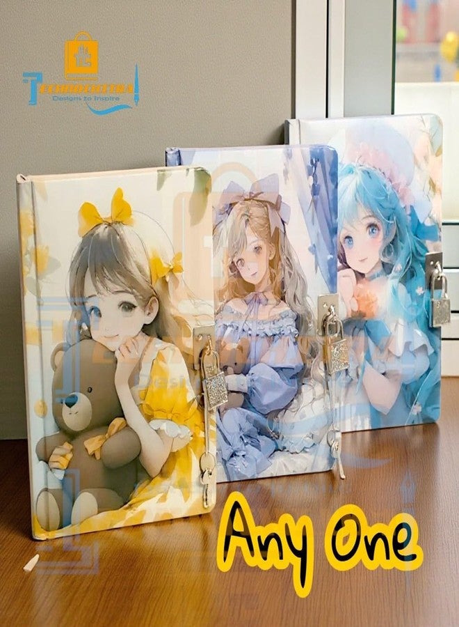 SHREE TECHNESH Anime Aesthetic Lock Diary for Girls & Teens | Cute Anime Girl Print Secret Notebook with Key | Gift Journal - Image 3