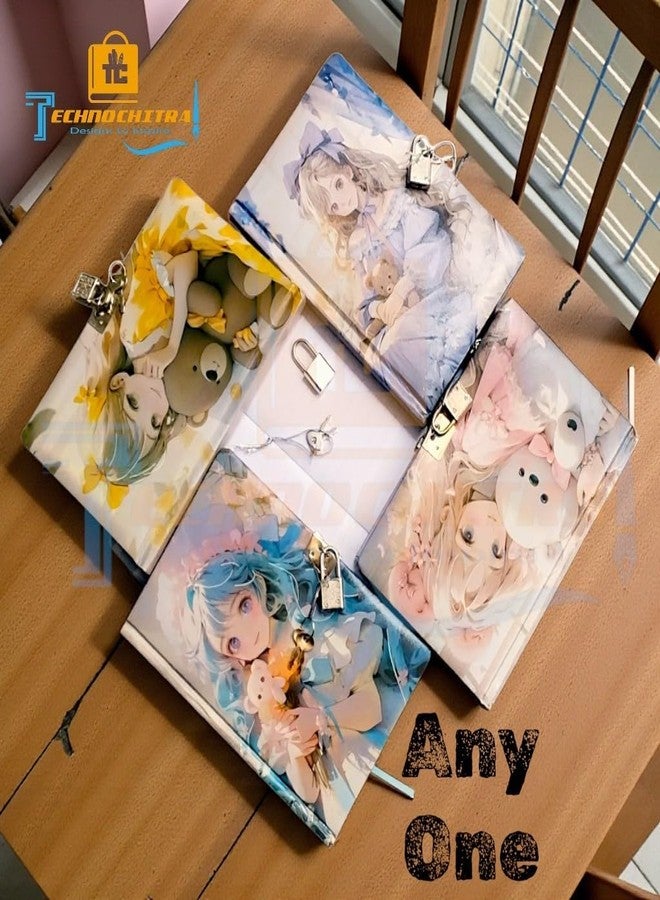 SHREE TECHNESH Anime Aesthetic Lock Diary for Girls & Teens | Cute Anime Girl Print Secret Notebook with Key | Gift Journal - Image 5